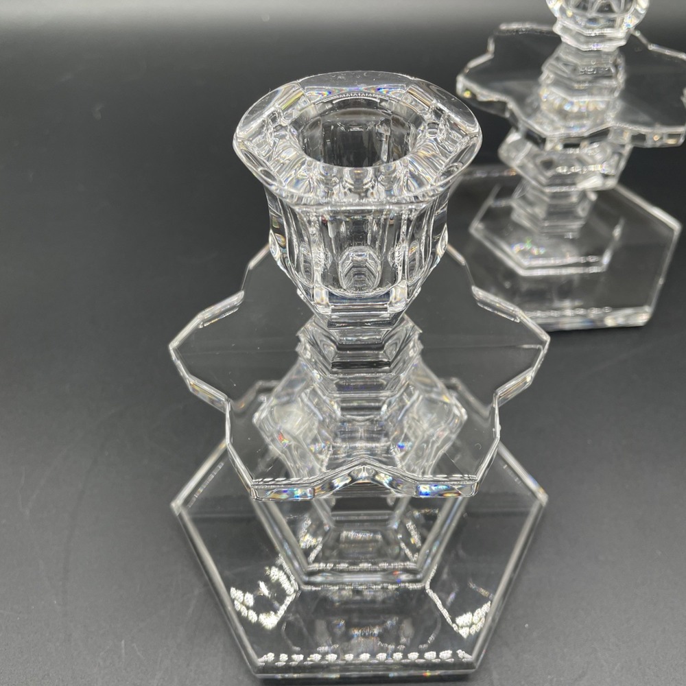 2 Vintage Waterford Crystal Paradisio Pattern Candle Holders 6" DISCONTINUED